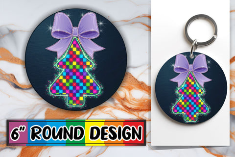 15x Round Keychain & Coaster Pack , Neon Xmas Sublimation afrosvg 