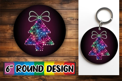 15x Round Keychain & Coaster Pack , Neon Xmas Sublimation afrosvg 