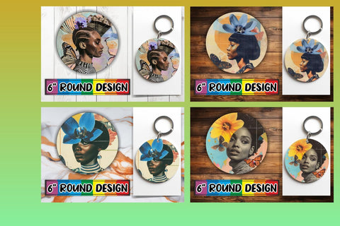 15x Round Keychain & Coaster Pack , Woman Sublimation afrosvg 
