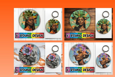 15x Round Keychain & Coaster Pack , Woman Sublimation afrosvg 
