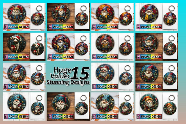 15x Round Keychain Design Set , Holiday Sublimation afrosvg 
