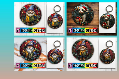 15x Round Keychain Design Set , Holiday Sublimation afrosvg 