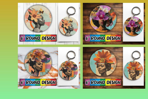 15x Round Keychain Design Set , Woman Sublimation afrosvg 