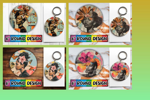 15x Round Keychain Design Set , Woman Sublimation afrosvg 