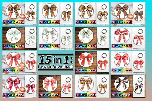 15x Round Keychain Design Sublimation Set , Bow Sublimation afrosvg 