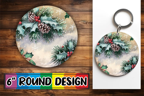 15x Round Keychain Design Sublimation Set , Christmas Sublimation afrosvg 