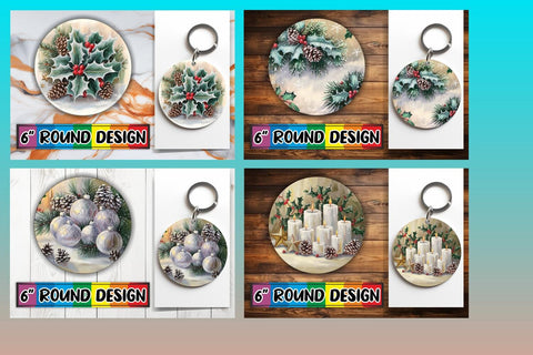 15x Round Keychain Design Sublimation Set , Christmas Sublimation afrosvg 
