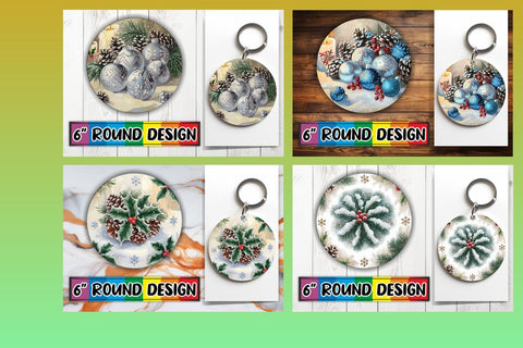15x Round Keychain Design Sublimation Set , Christmas Sublimation afrosvg 