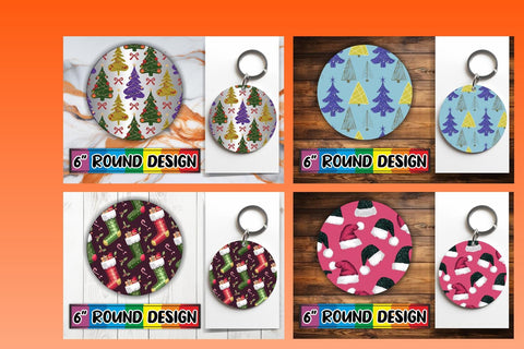 15x Round Keychain Design Sublimation Set , Christmas Sublimation afrosvg 