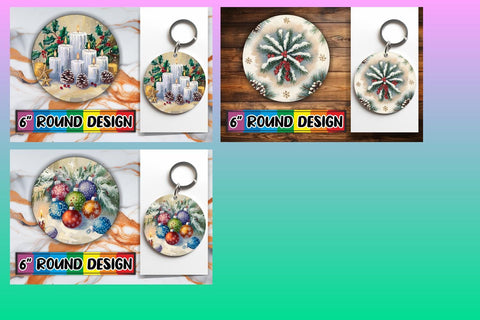 15x Round Keychain Design Sublimation Set , Christmas Sublimation afrosvg 