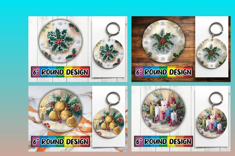 15x Round Keychain Design Sublimation Set , Christmas Sublimation afrosvg 