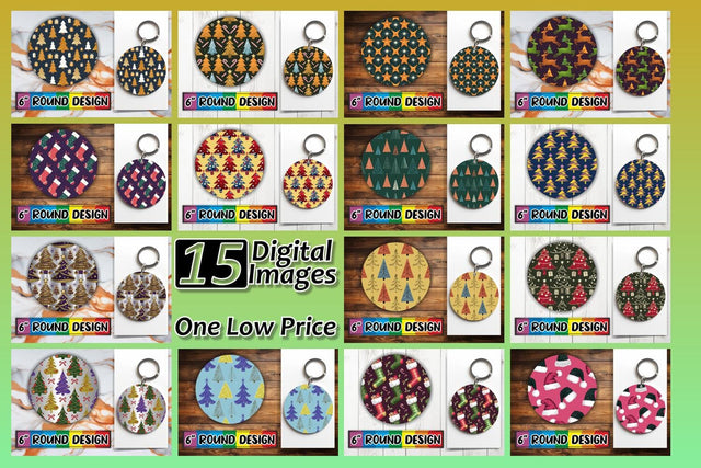 15x Round Keychain Design Sublimation Set , Christmas Sublimation afrosvg 
