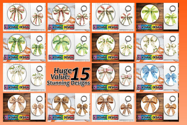 15x Round Keychain Sublimation Bundle , Bow Sublimation afrosvg 