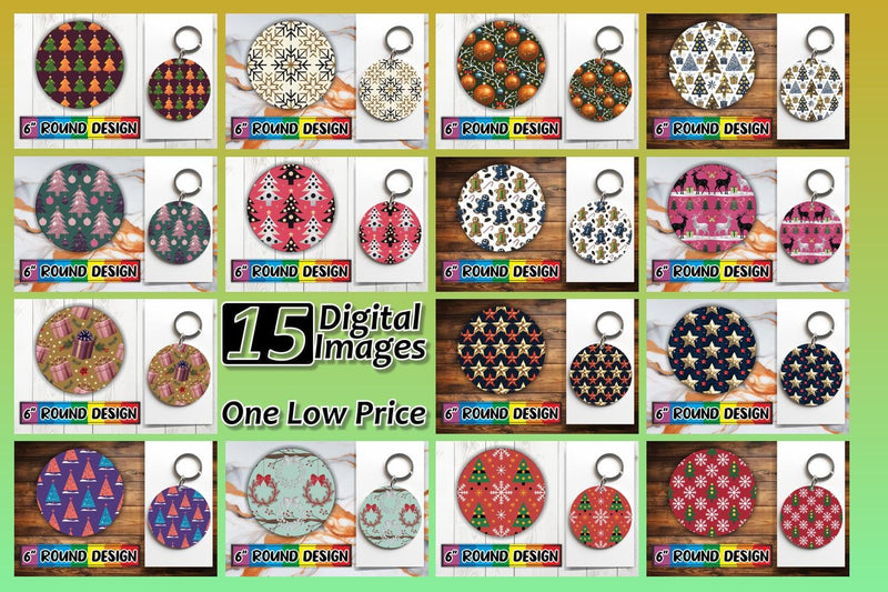 15x Round Keychain Sublimation Bundle , Christmas Sublimation afrosvg 