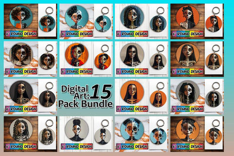 15x Round Keychain Sublimation Bundle , Halloween Sublimation afrosvg 