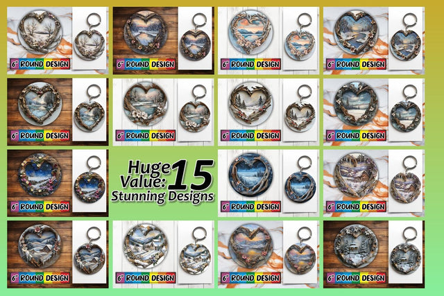 15x Round Keychain Sublimation Collection , Christmas Sublimation afrosvg 