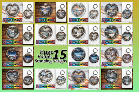 15x Round Keychain Sublimation Collection , Christmas Sublimation afrosvg 
