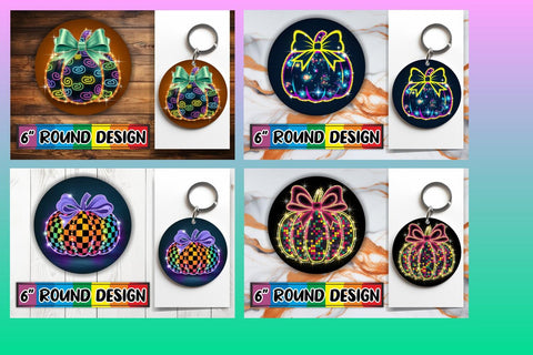 15x Round Keychain Sublimation Design Set , Neon Fall Sublimation afrosvg 