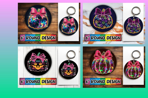 15x Round Keychain Sublimation Design Set , Neon Fall Sublimation afrosvg 