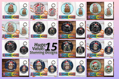 15x Round Keychain Sublimation Design Set , Xmas Sublimation afrosvg 