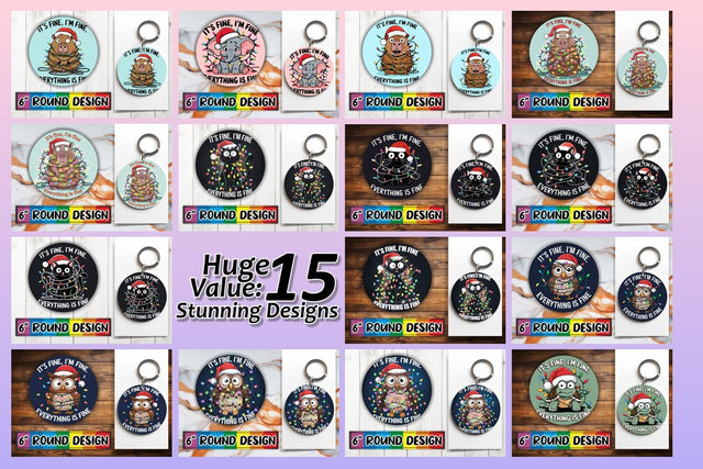 15x Round Keychain Sublimation Design Set , Xmas Sublimation afrosvg 