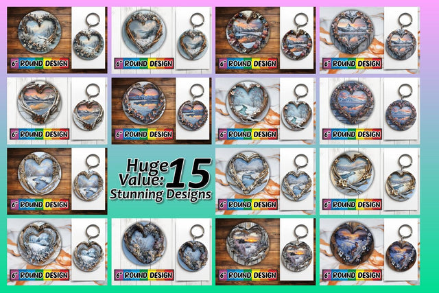 15x Round Keychain Sublimation Set , Christmas Sublimation afrosvg 