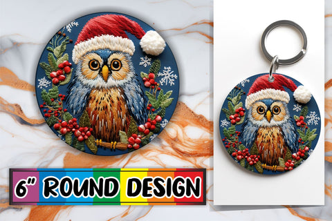 15x Round Keychain Sublimation Set , Xmas Owl Sublimation afrosvg 