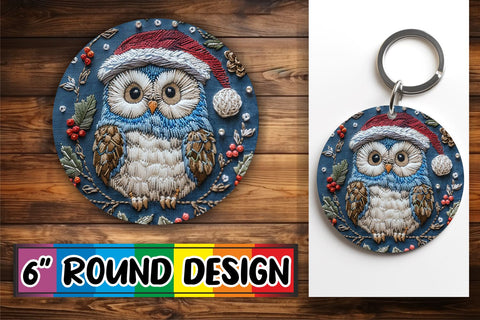 15x Round Keychain Sublimation Set , Xmas Owl Sublimation afrosvg 