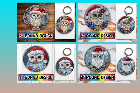 15x Round Keychain Sublimation Set , Xmas Owl Sublimation afrosvg 