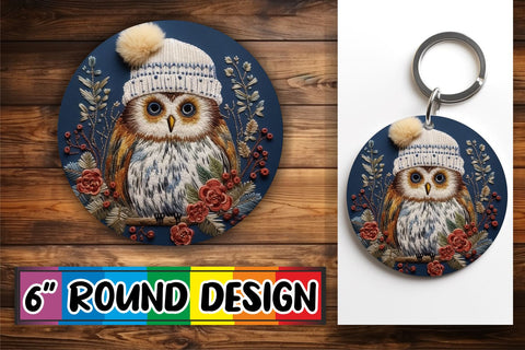 15x Round Keychain Sublimation Set , Xmas Owl Sublimation afrosvg 