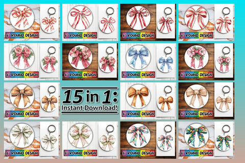 15x Round Sublimation Coaster & Keychain , Bow Sublimation afrosvg 