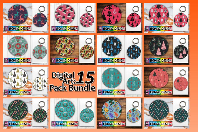 15x Round Sublimation Coaster & Keychain , Christmas Sublimation afrosvg 