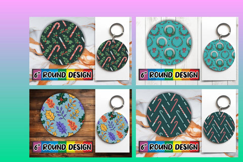 15x Round Sublimation Coaster & Keychain , Christmas Sublimation afrosvg 