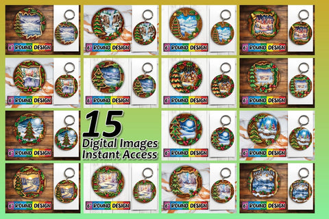 15x Round Sublimation Coaster & Keychain , Christmas Sublimation afrosvg 