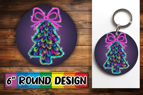 15x Round Sublimation Coaster Pack , Neon Xmas Sublimation afrosvg 
