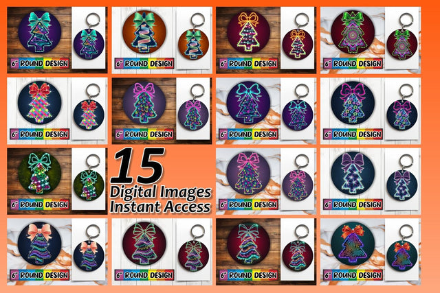 15x Round Sublimation Coaster Pack , Neon Xmas Sublimation afrosvg 