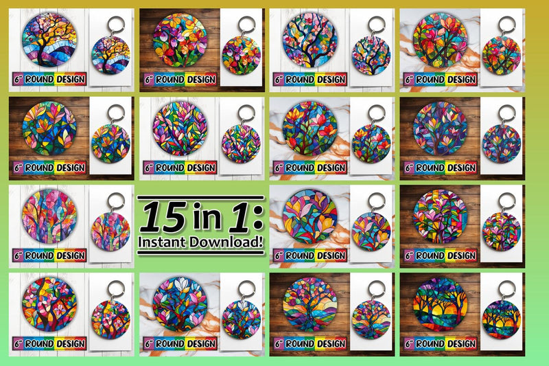 15x Round Sublimation Coaster Pack , Stained Glass Sublimation afrosvg 