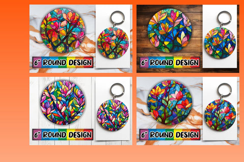 15x Round Sublimation Coaster Pack , Stained Glass Sublimation afrosvg 