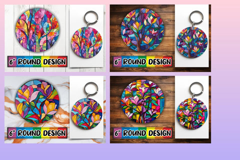 15x Round Sublimation Coaster Pack , Stained Glass Sublimation afrosvg 