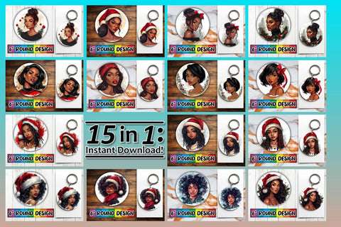 15x Round Sublimation Design Kit , Xmas Girl Sublimation afrosvg 