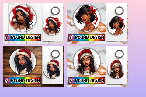 15x Round Sublimation Design Kit , Xmas Girl Sublimation afrosvg 