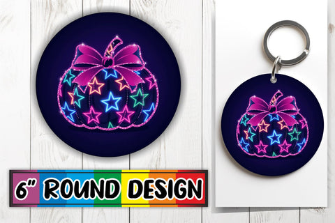 15x Round Sublimation Keychain & Coaster , Neon Fall Sublimation afrosvg 