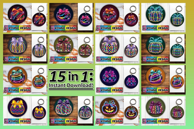 15x Round Sublimation Keychain & Coaster , Neon Fall Sublimation afrosvg 