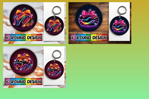 15x Round Sublimation Keychain & Coaster , Neon Fall Sublimation afrosvg 