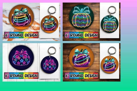 15x Round Sublimation Keychain & Coaster , Neon Fall Sublimation afrosvg 