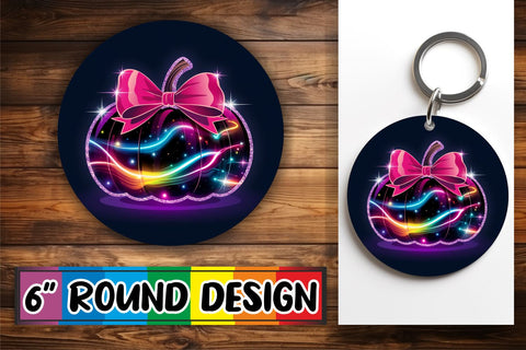 15x Round Sublimation Keychain & Coaster , Neon Fall Sublimation afrosvg 