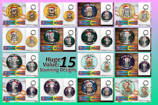 15x Round Sublimation Keychain & Coaster , Xmas Sublimation afrosvg 