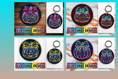 15x Round Sublimation Keychain Designs , Neon Fall Sublimation afrosvg 