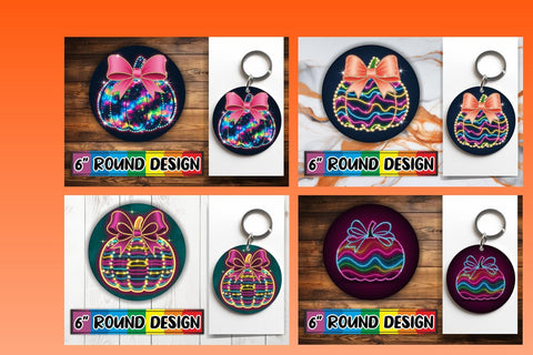 15x Round Sublimation Keychain Designs , Neon Fall Sublimation afrosvg 