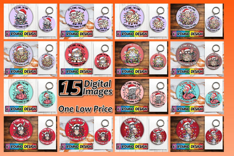 15x Round Sublimation Keychain Designs , Xmas Sublimation afrosvg 
